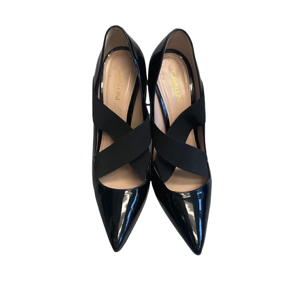 ERIKA CAVALLINI Italy Black Patent Leather Pointy Toe Heels Pumps Cross Strap 38 - Picture 7 of 11